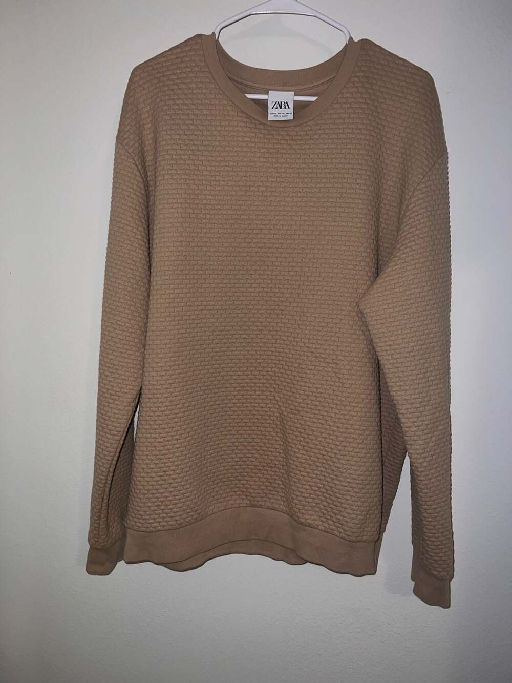 Zara Men's Textured Quilted Effect Sweatshirt Tan Size XXL